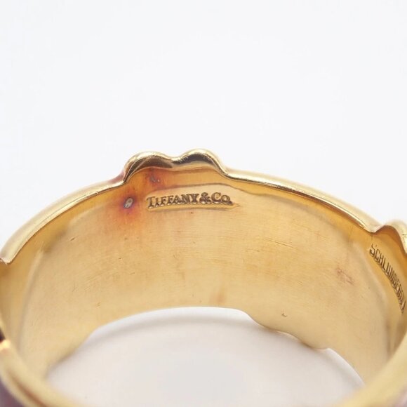 Tiffany & Co Schlumberger 18k Yellow Gold Red Enamel Heart Band Ring sz 6 - Picture 11 of 12